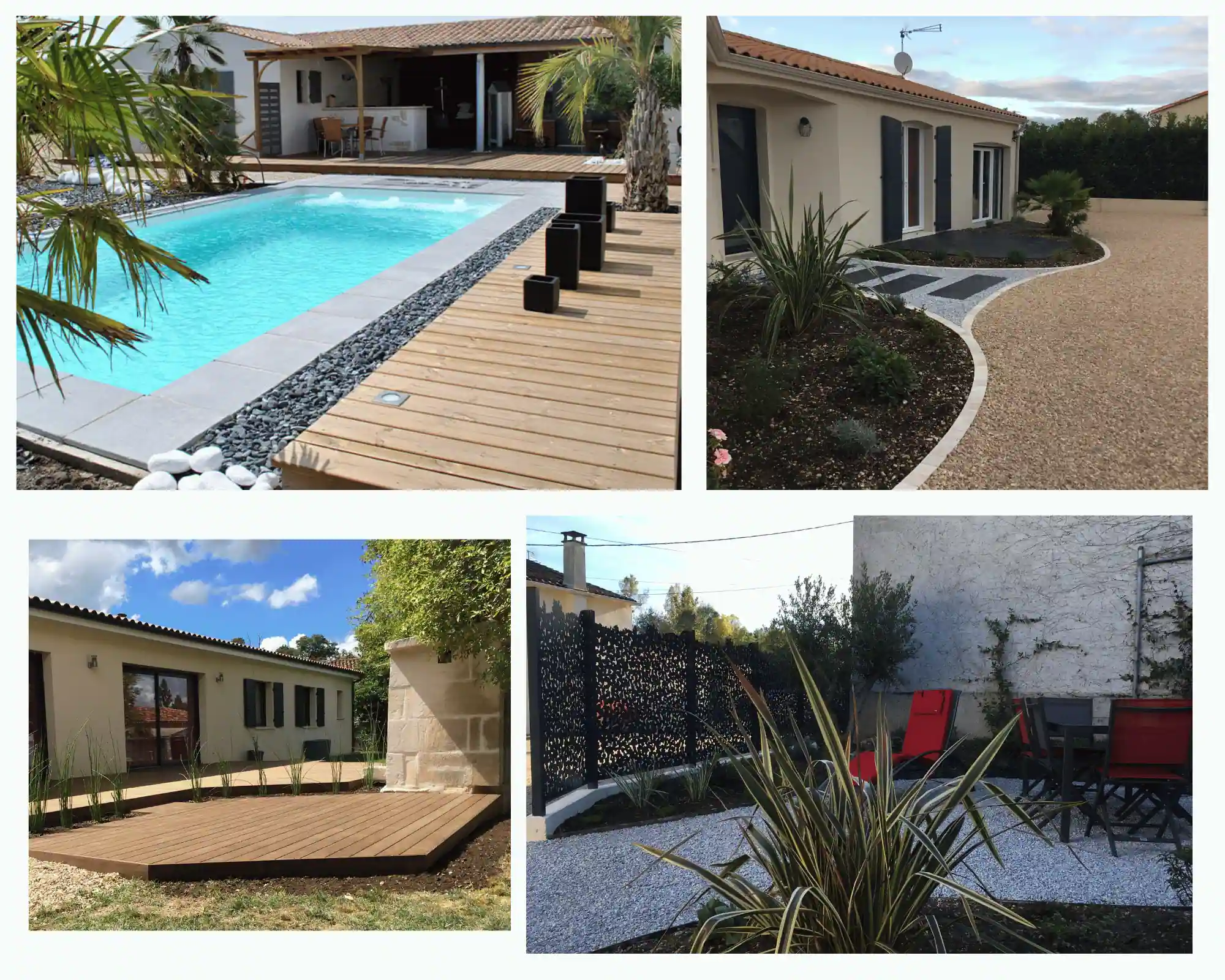 Jardinessences aménage des extérieurs allée, contour de piscine, terrasse, clôture en Charente (16)